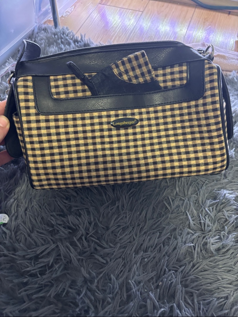 Longaberger Black and Tan Gingham Shoulder Bag